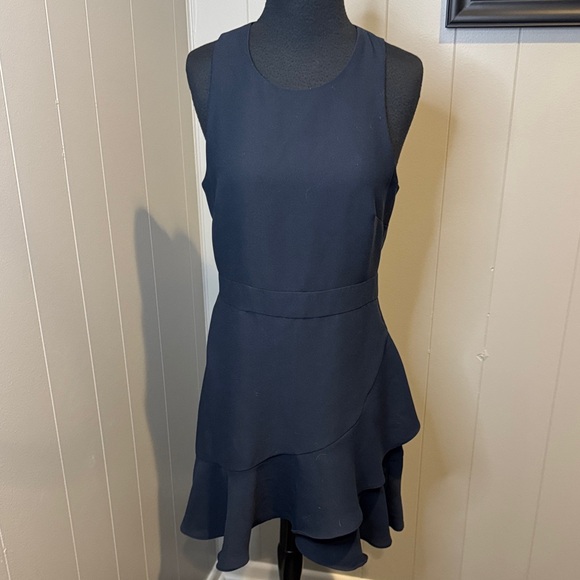 B9 Banana Republic navy crepe faux wrap layered ruffle skirt sleeveless midi 6P - Picture 1 of 5